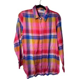 Soft Surroundings Sansonne Multi Plaid Shirt Button Down Top Womens M Bright NWT